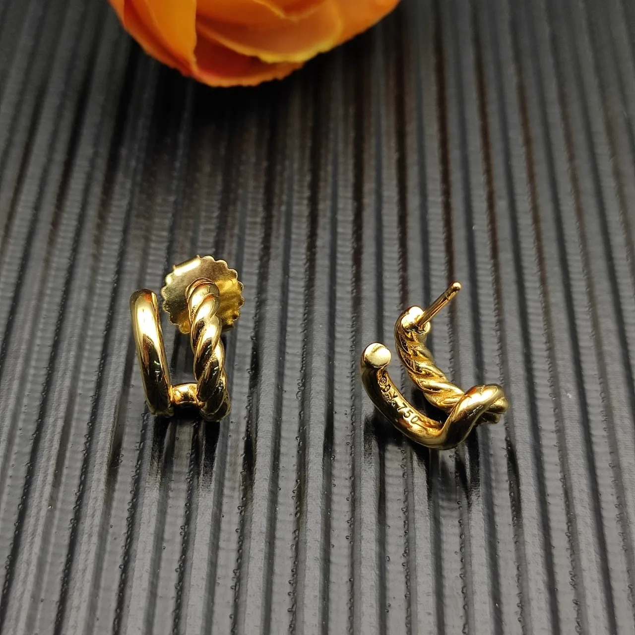 Gold Twisted Rope Motif Hinged Hoop Design Earrings 7