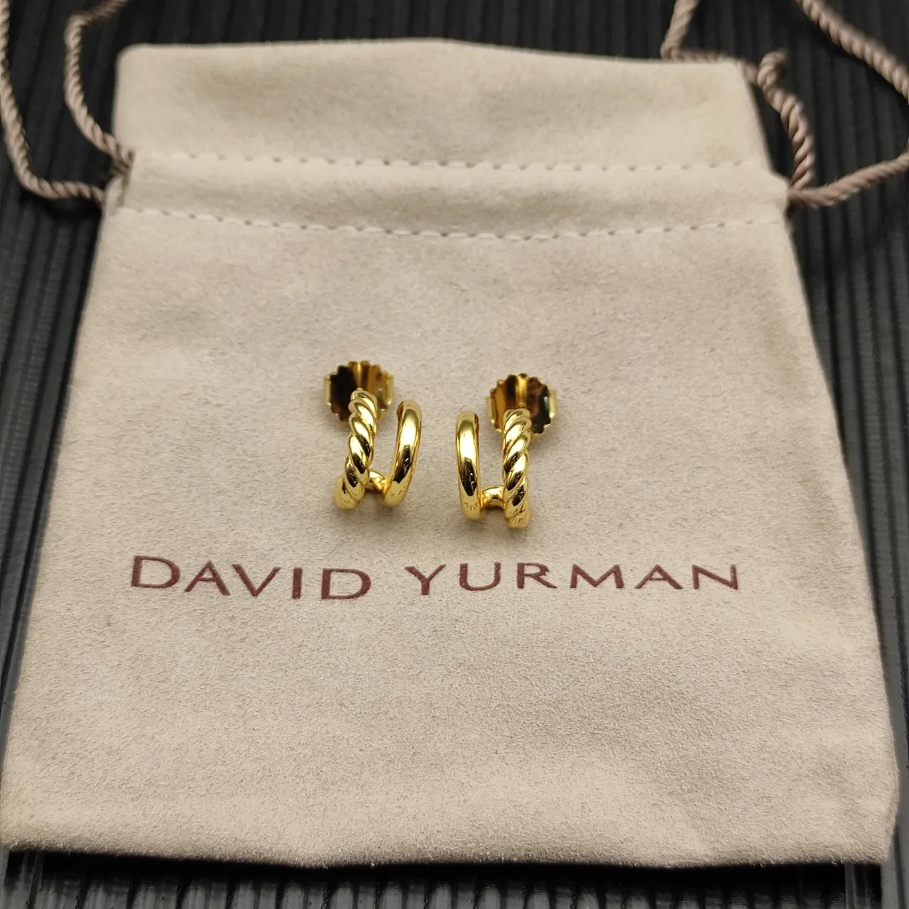 Gold Twisted Rope Motif Hinged Hoop Design Earrings 9