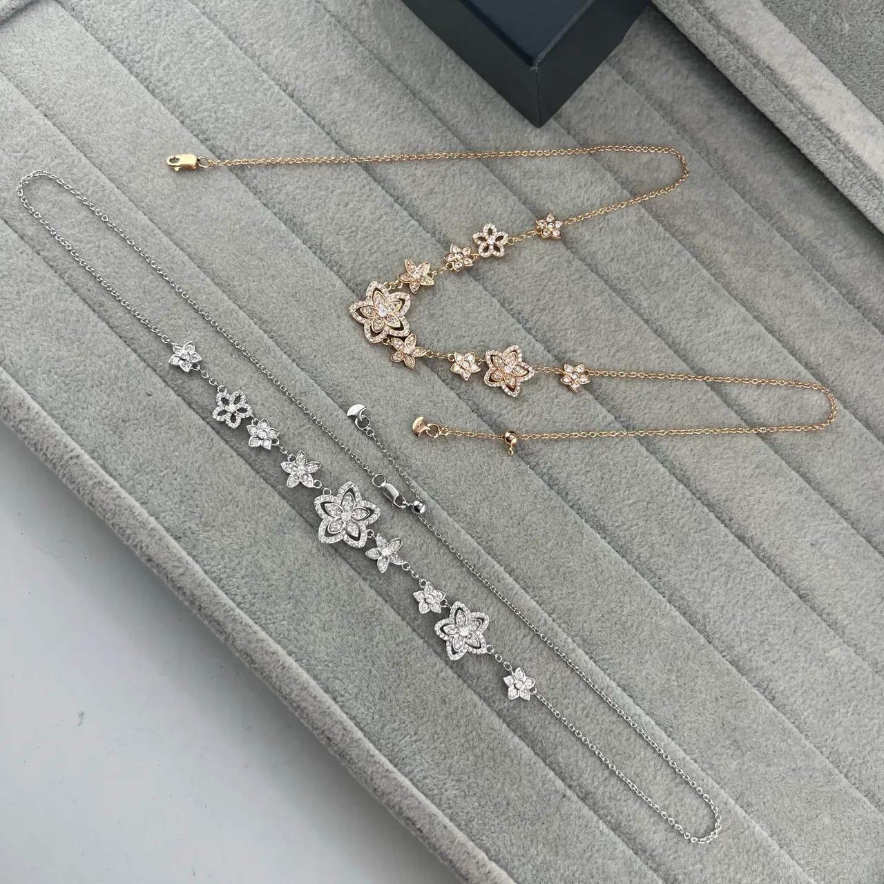 Graff Silver Gold Floral Motif Pavé-Set Stones Necklace 6