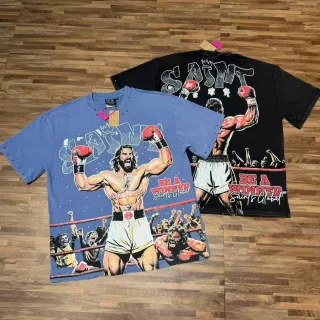 Graphic Boxing Print Distressed T-Shirt