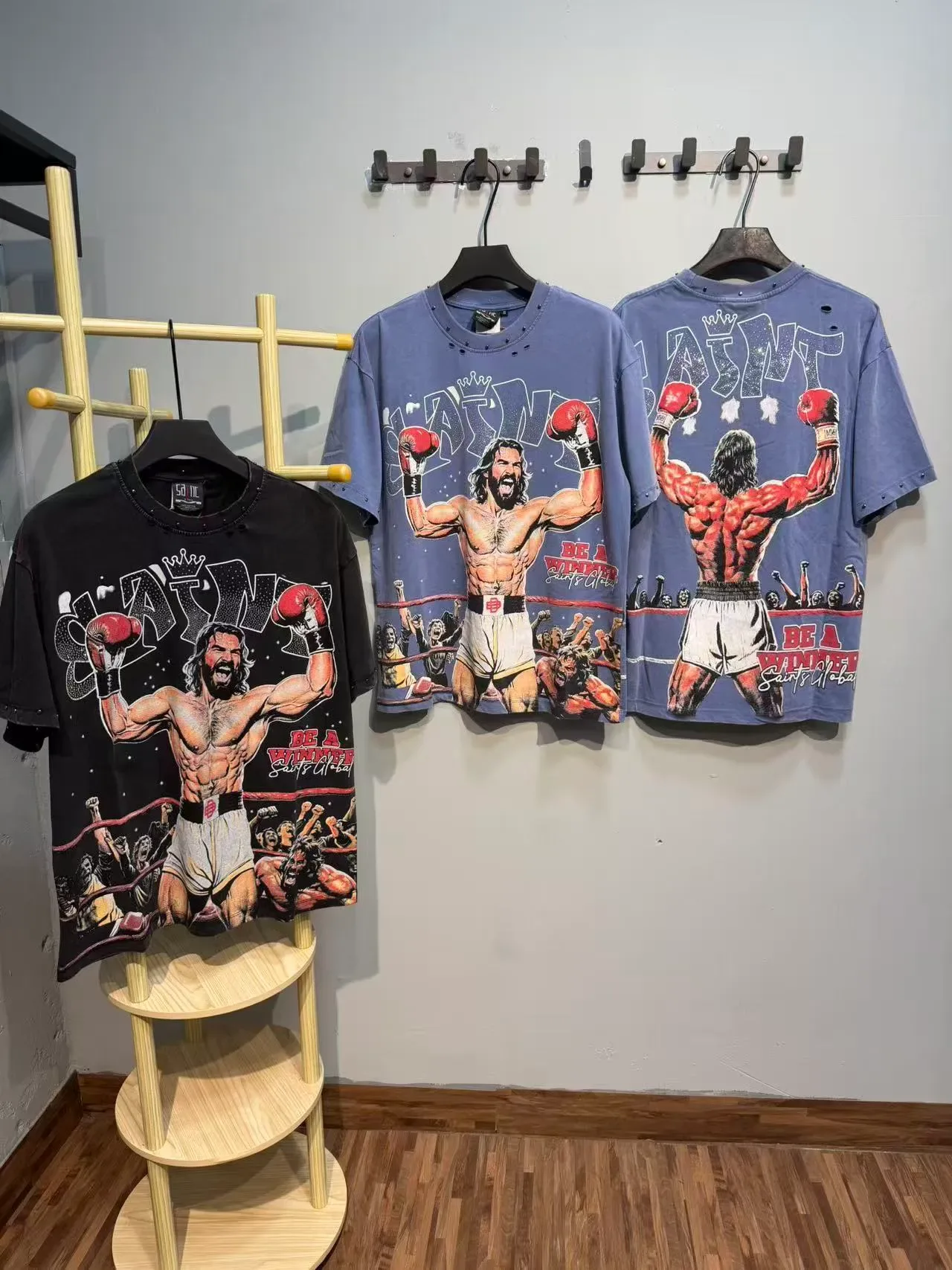 Graphic Boxing Print Distressed T-Shirt 2
