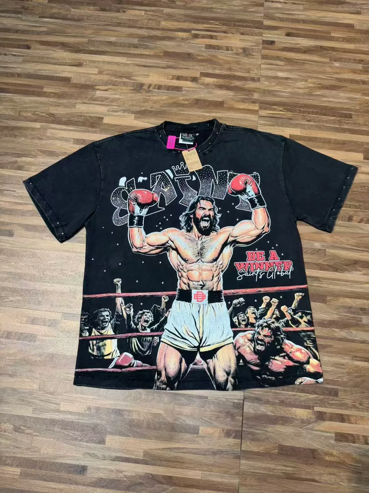 Graphic Boxing Print Distressed T-Shirt 3