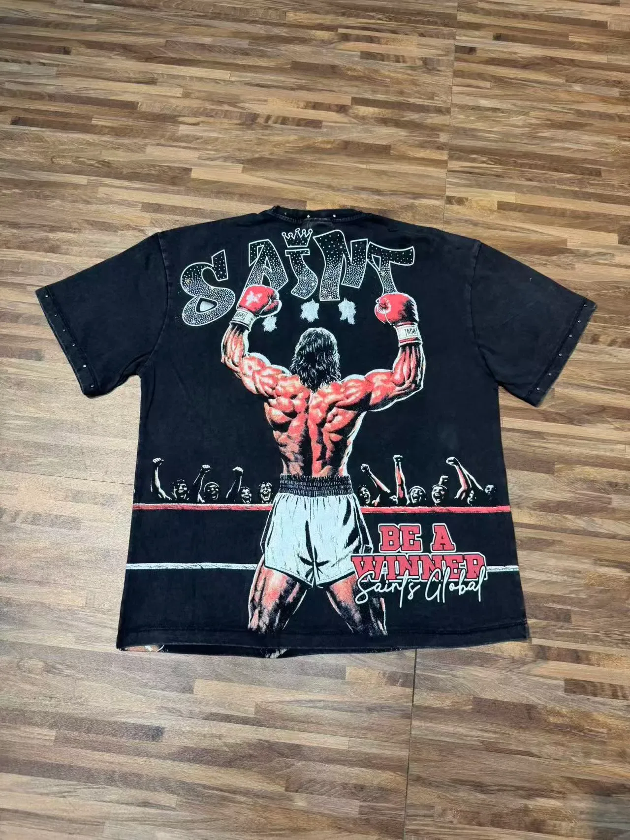 Graphic Boxing Print Distressed T-Shirt 4