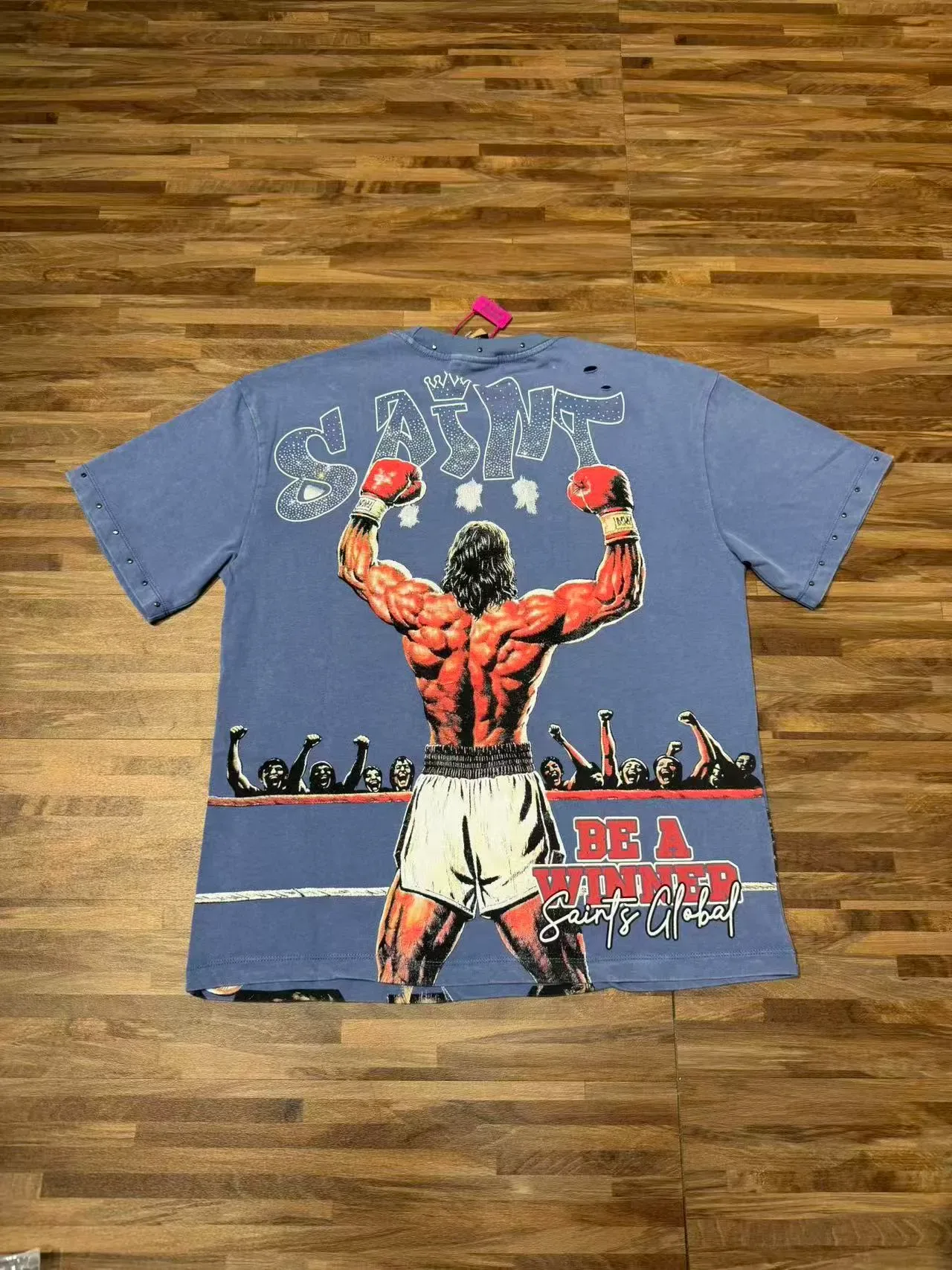Graphic Boxing Print Distressed T-Shirt 7