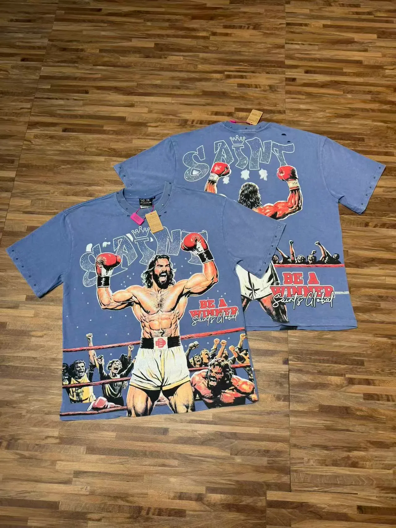 Graphic Boxing Print Distressed T-Shirt 8