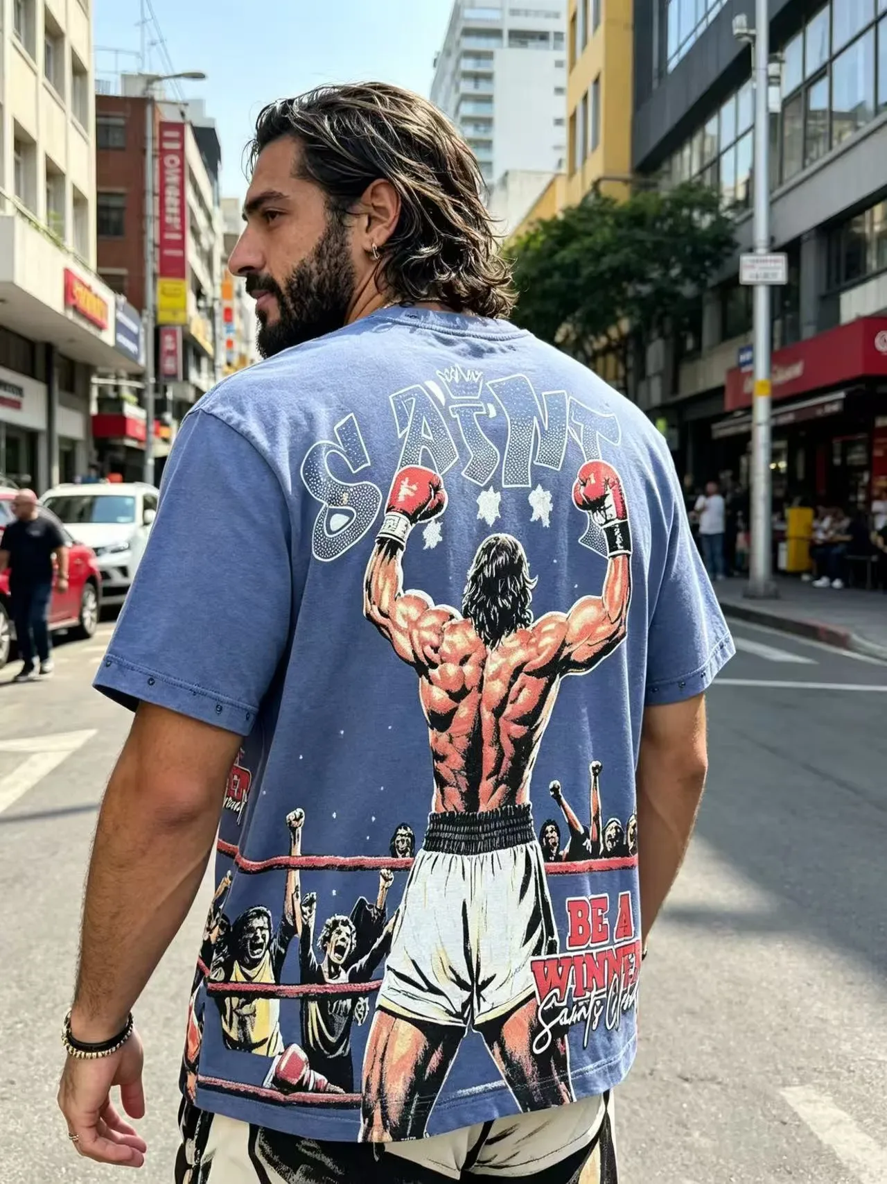 Graphic Boxing Print Distressed T-Shirt 11
