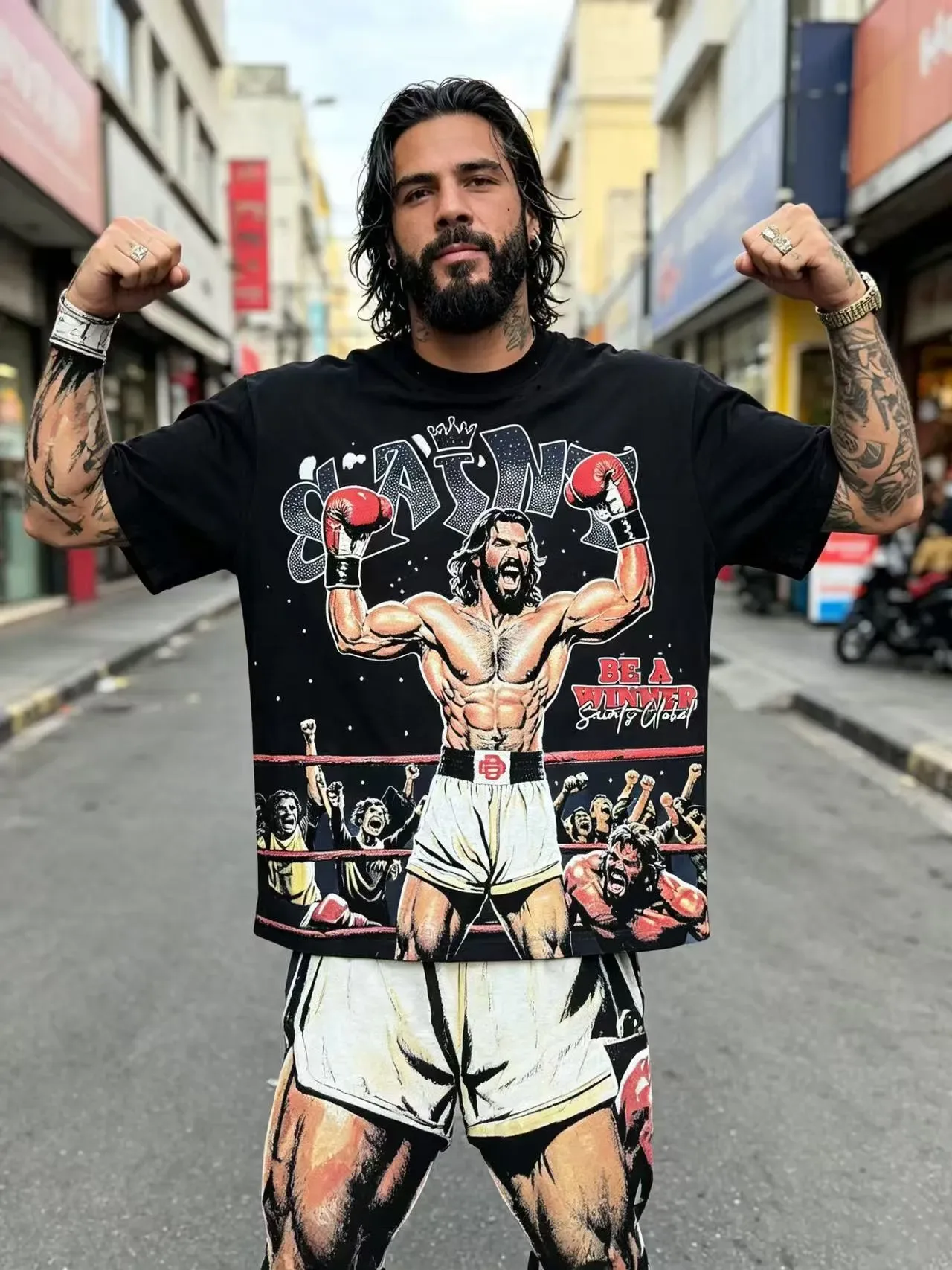 Graphic Boxing Print Distressed T-Shirt 12