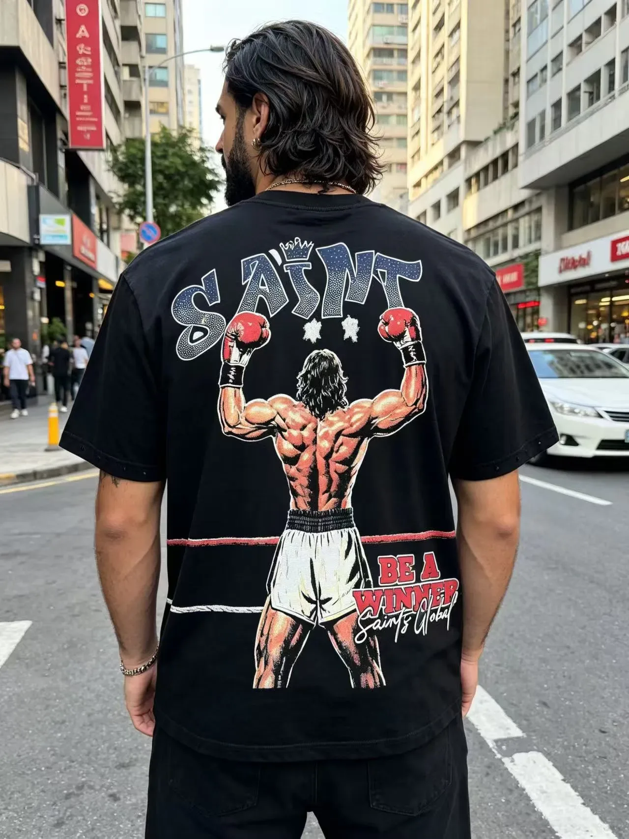 Graphic Boxing Print Distressed T-Shirt 13
