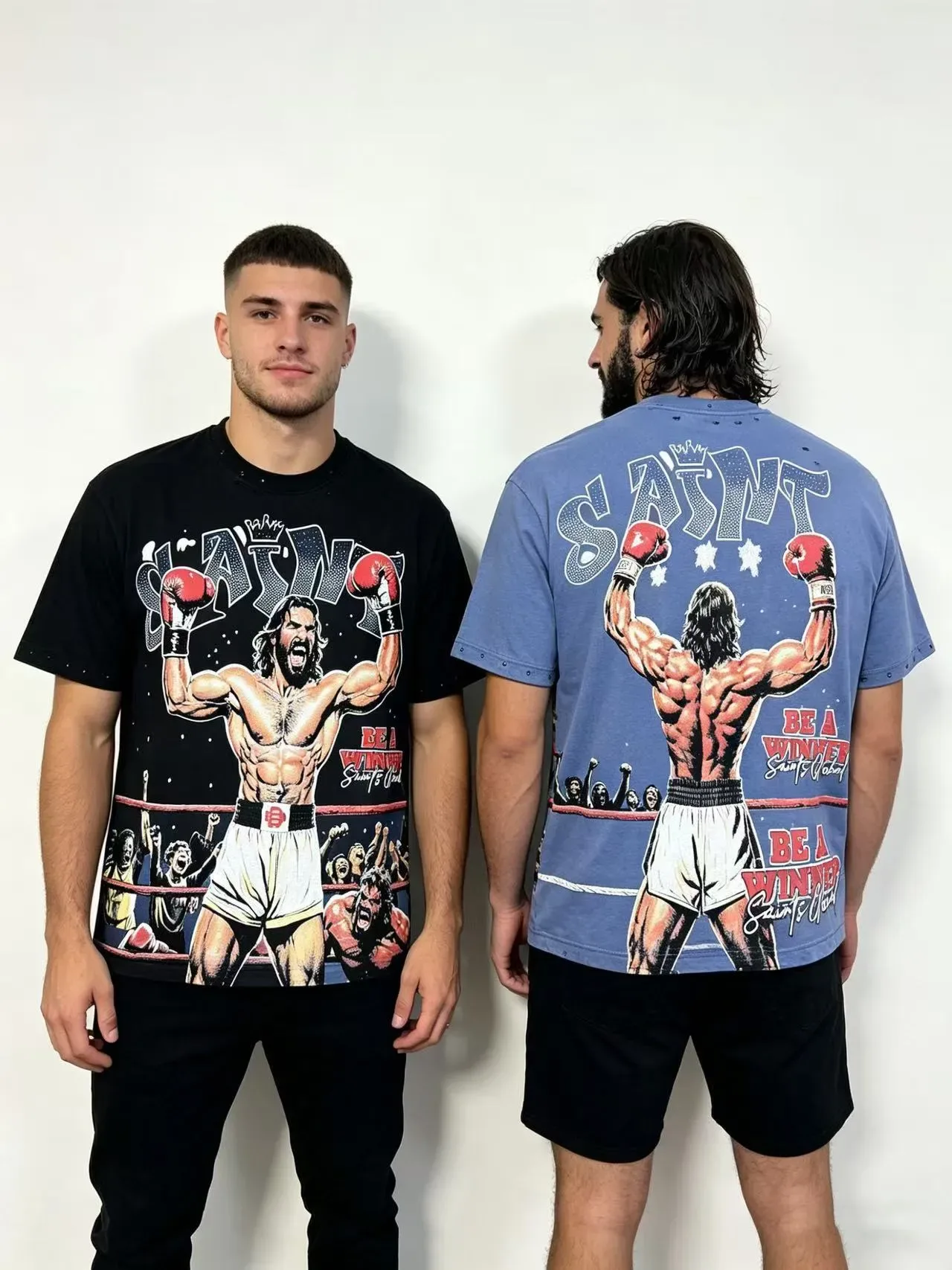 Graphic Boxing Print Distressed T-Shirt 14