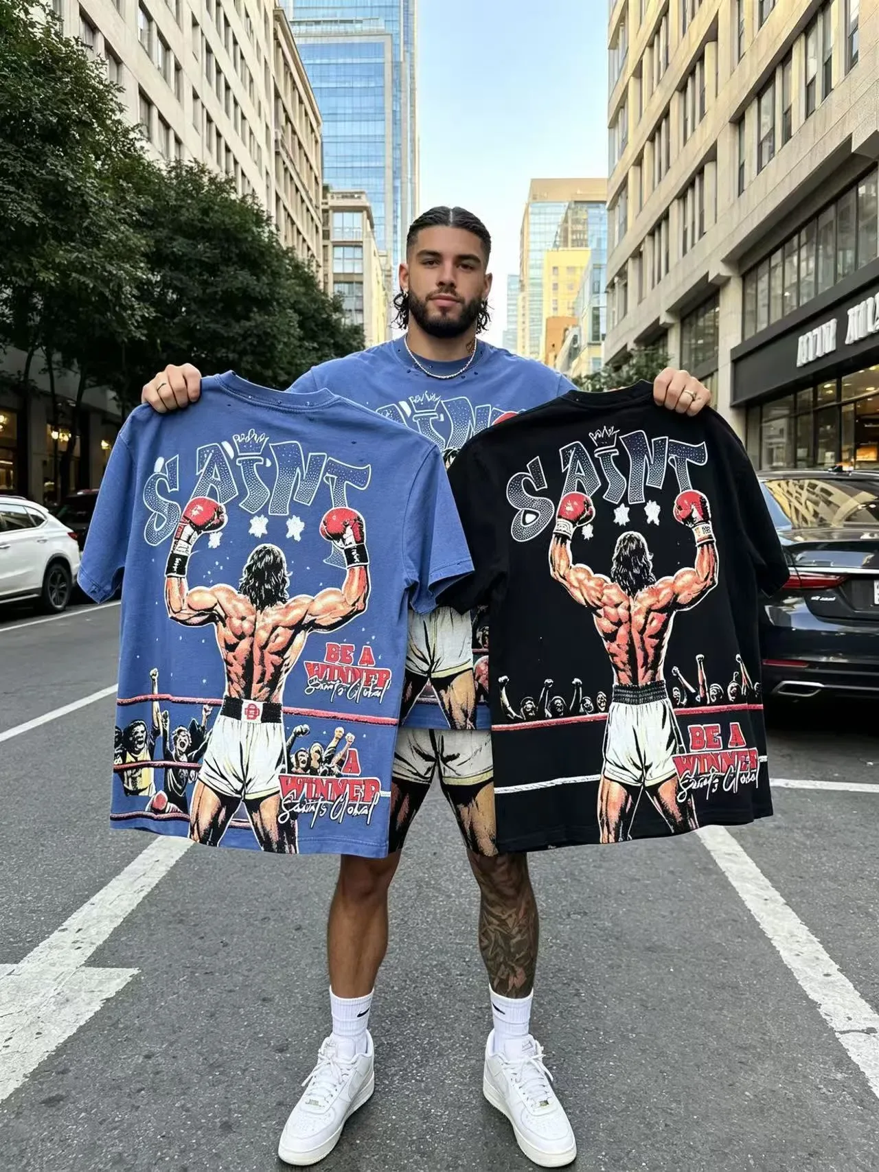Graphic Boxing Print Distressed T-Shirt 15