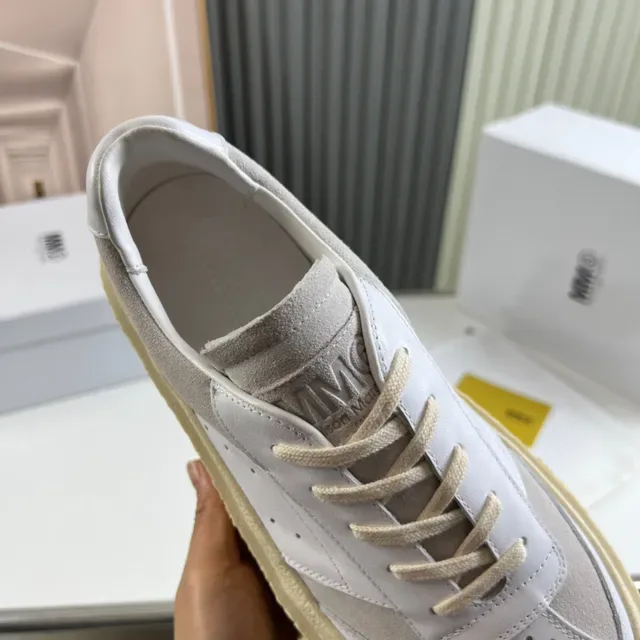 Gray Beige Platform Sole Textured Rubber Midsole Sneakers 3