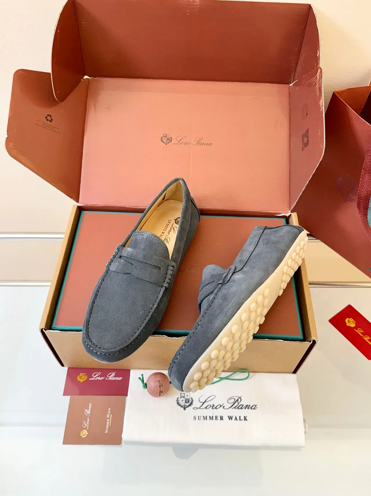 Gray Beige Suede Upper Penny Strap Loafer 2