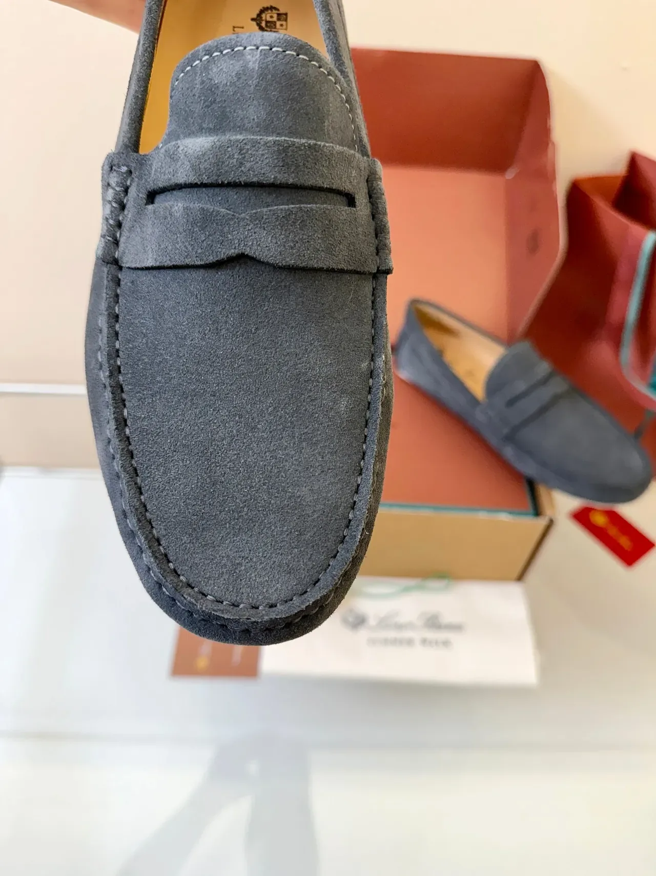 Gray Beige Suede Upper Penny Strap Loafer 3