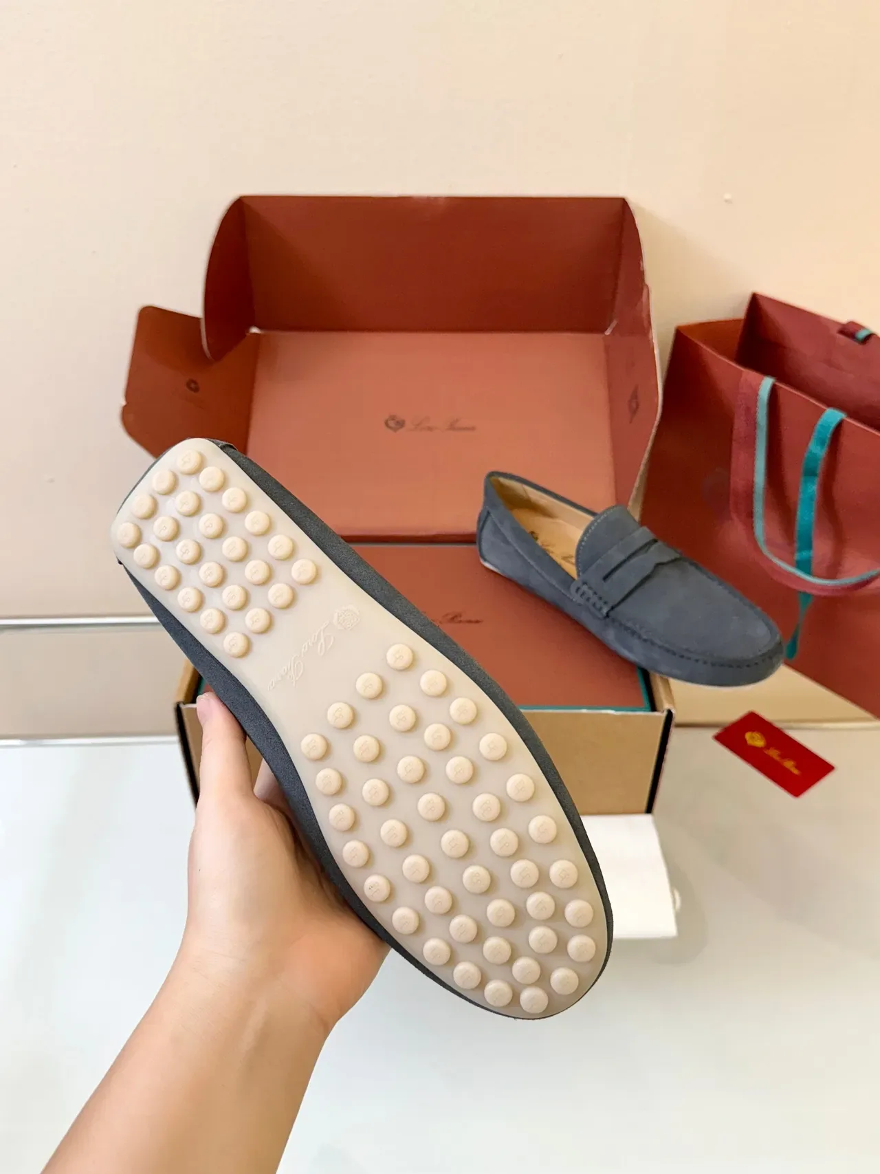 Gray Beige Suede Upper Penny Strap Loafer 5