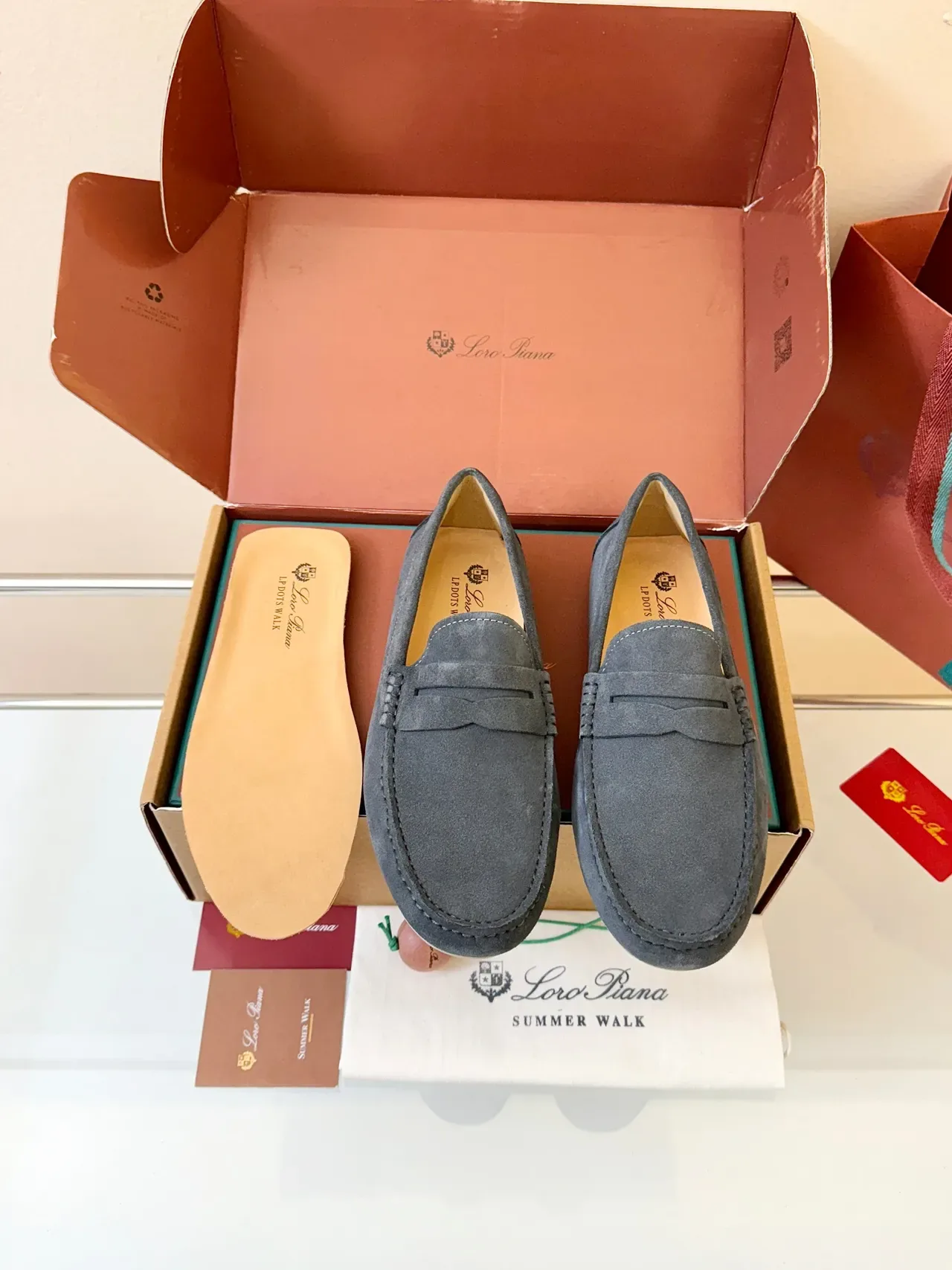 Gray Beige Suede Upper Penny Strap Loafer 6