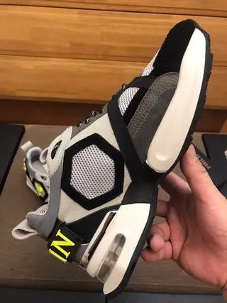Gray Black and Neon Yellow Skull-Graphic Chunky Sneakers 2