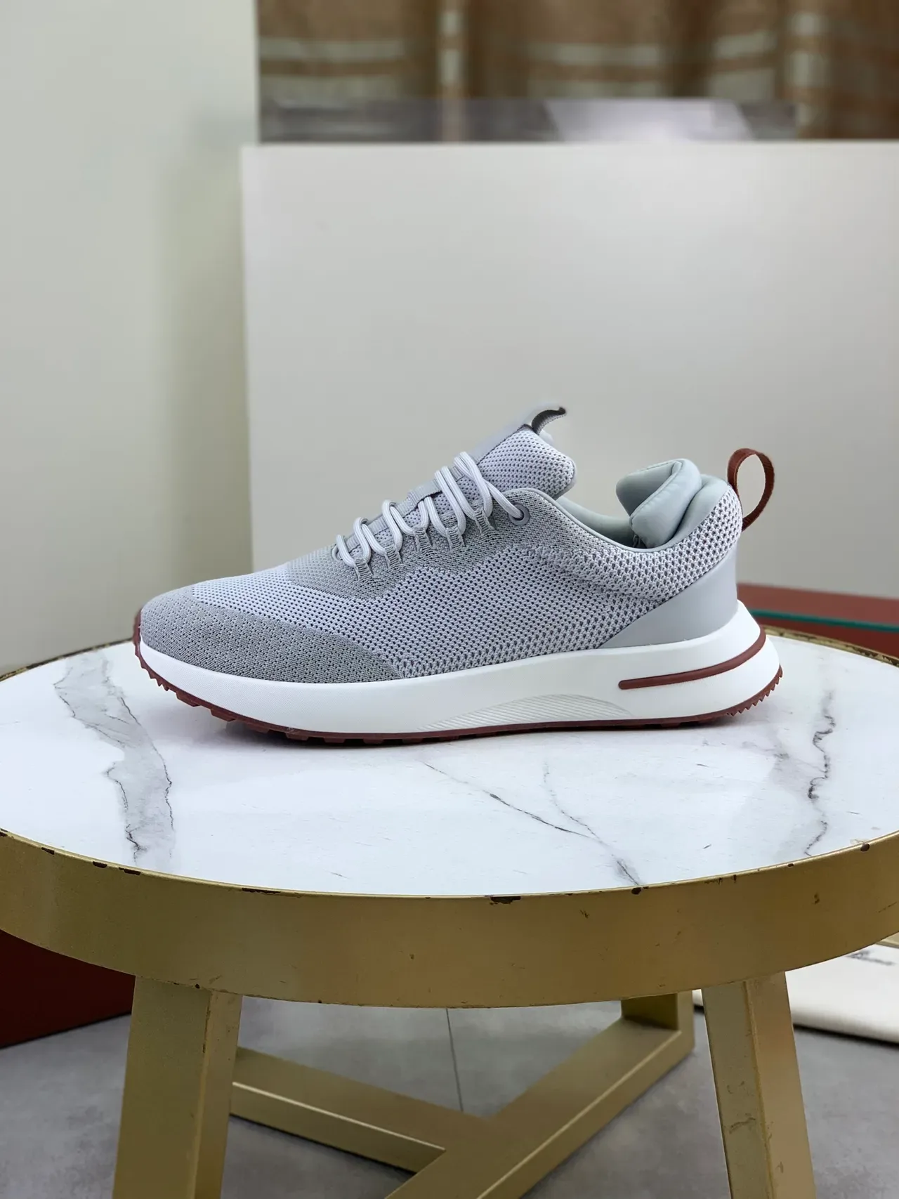 Gray Brown Knit Mesh Upper Sculpted White Midsole Sneakers 5