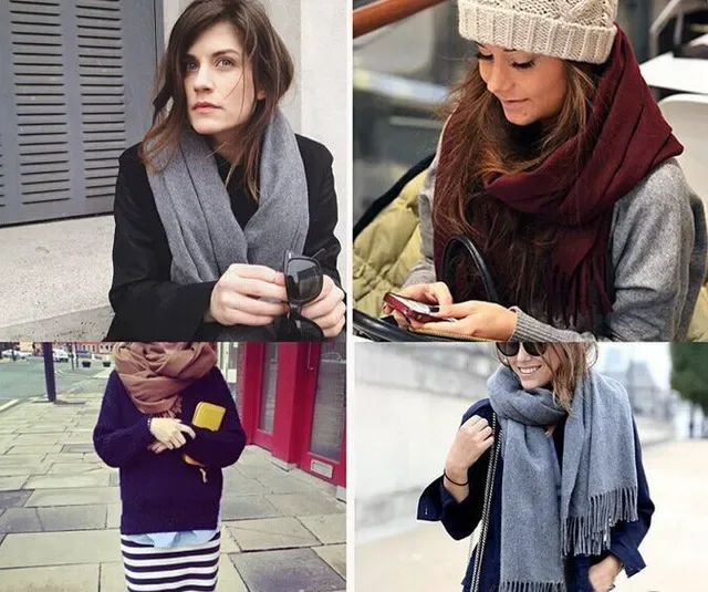 Gray Knitted Braided Fringe Scarve 5