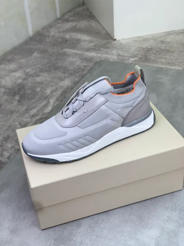 Gray Orange Knit Upper Integrated Lace Cage Sneakers 4