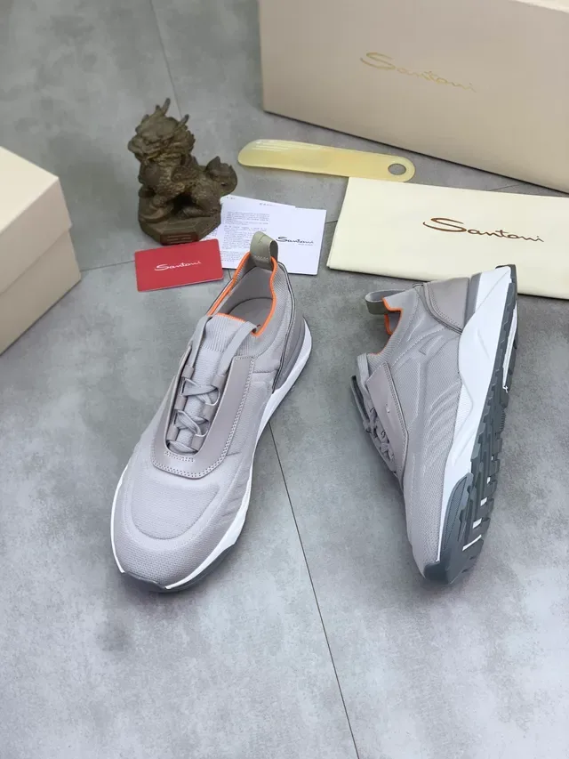 Gray Orange Knit Upper Integrated Lace Cage Sneakers 5