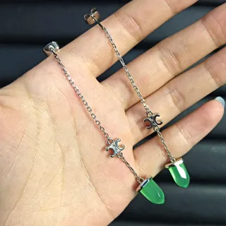 أقراط حجر أخضر فضية سلسلة ربط قطرة