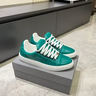 Green White Leather Upper Flat Cupsole Sneakers