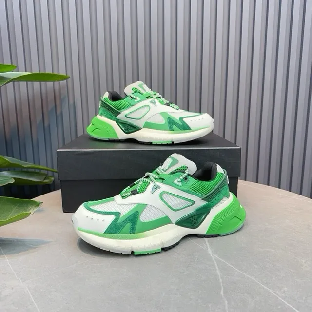Green White Sculpted Sole Layered Synthetic Overlays Chunky Sneakers 4