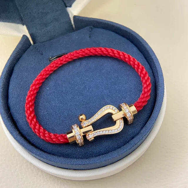 Harp-Clasp Pavé Stone Red Braided Cord Bracelets 6