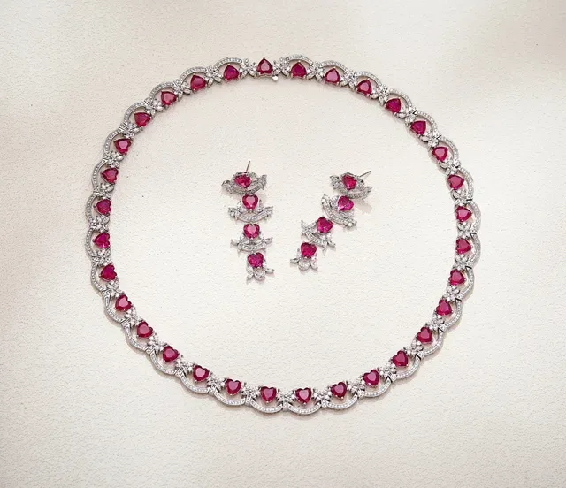 Heart-Shaped Ruby and Pavé Diamond Earrings 3