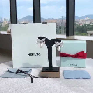 HEFANG Brincos com laço e folha de cristal e pérola