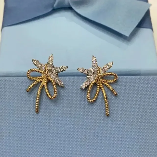 HEFANG Bow and Star Crystal Rose Gold Stud Earrings 6