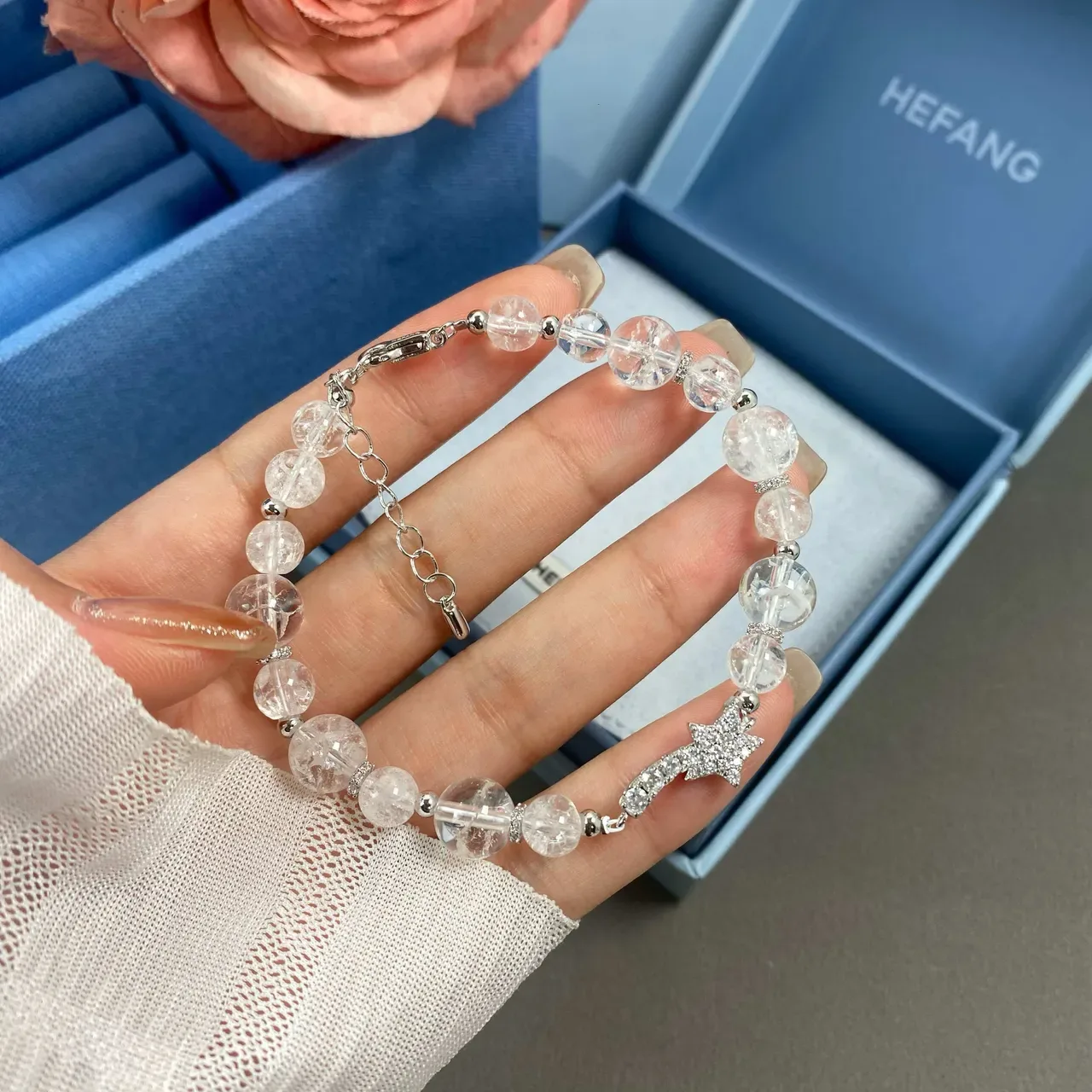 HEFANG Clear Beaded Star Charm Bracelet 6