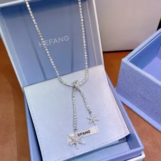 HEFANG Collier Chaîne Cristaux Pavé Pendentif Étoile Double