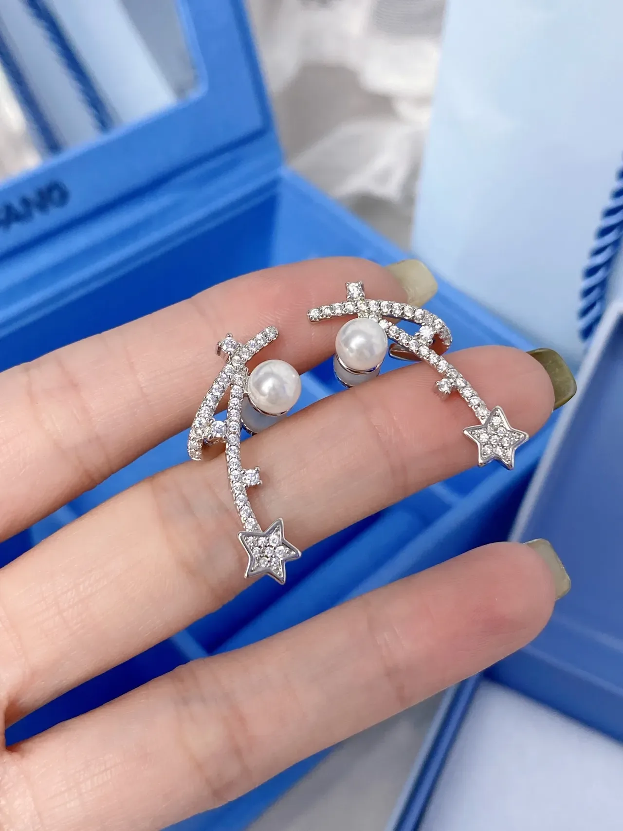 HEFANG Pearl and Crystal Star Ear Cuffs Earrings 8