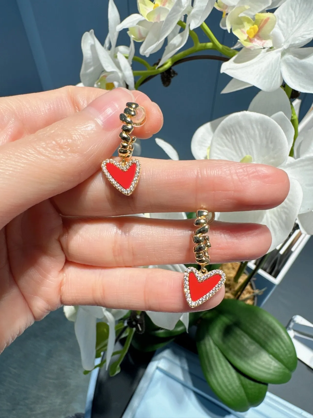 HEFANG Collier en or rouge avec pendentif en forme de cœur émaillé au centre 7