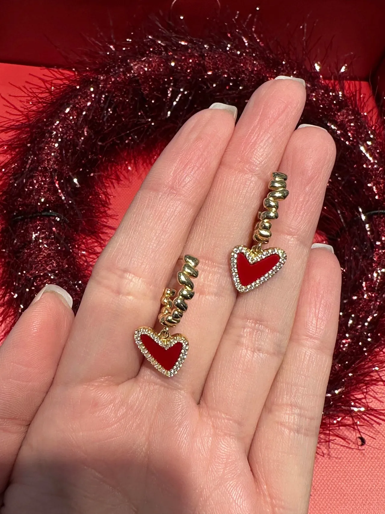 HEFANG Collier en or rouge avec pendentif en forme de cœur émaillé au centre 9