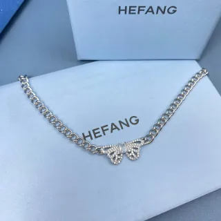 HEFANG রৌপ্য কার্ব চেইন বাটারফ্লাই প্যাভে পেন্ডেন্ট নেকলেস