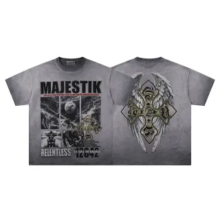 MAJESTIK Graphic Print Oversized Distressed Gray T-Shirt