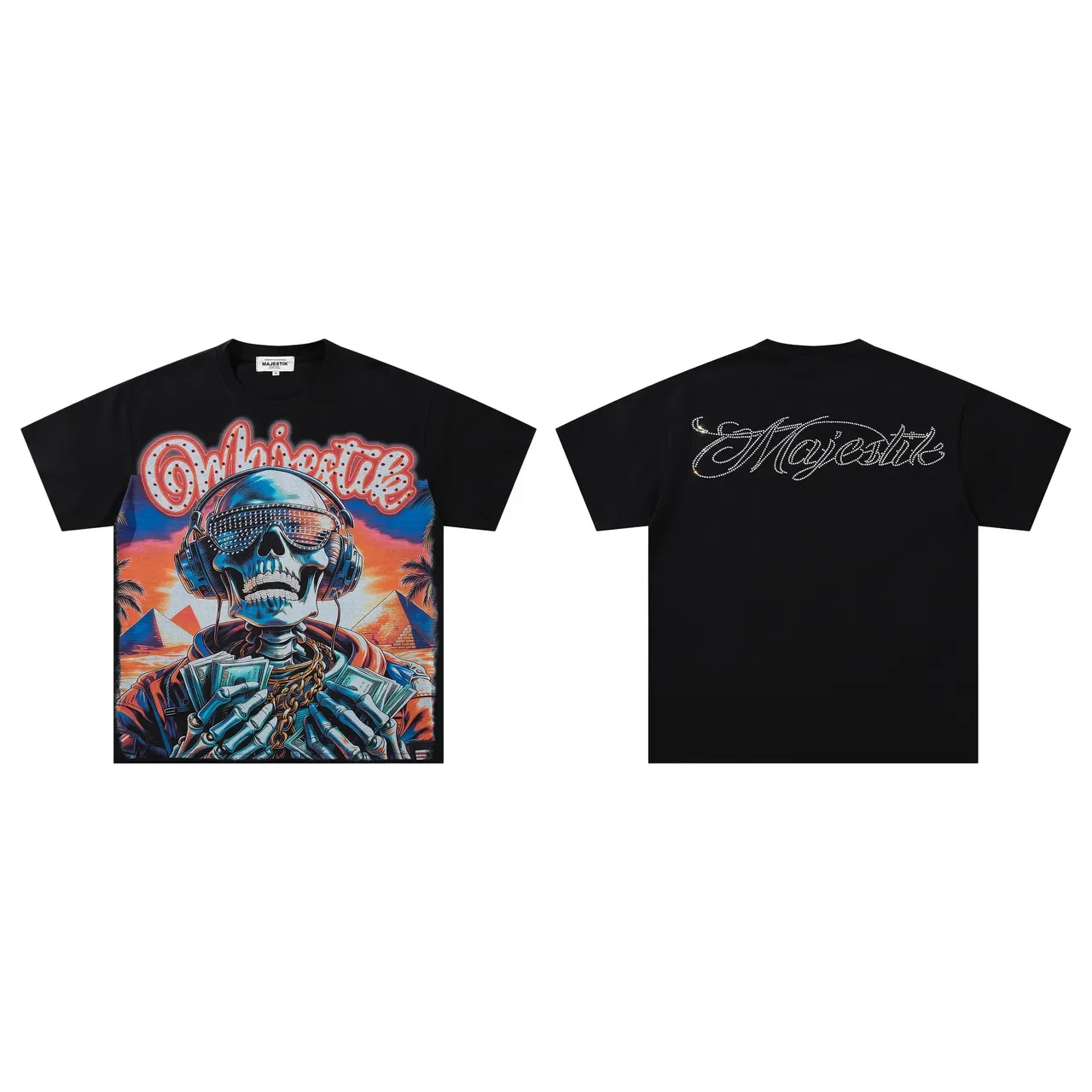 Camiseta Majestik con estampado gráfico, espalda de pedrería y motivo de calavera 2