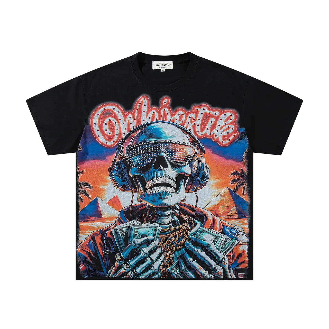 Camiseta Majestik con estampado gráfico, espalda de pedrería y motivo de calavera 4