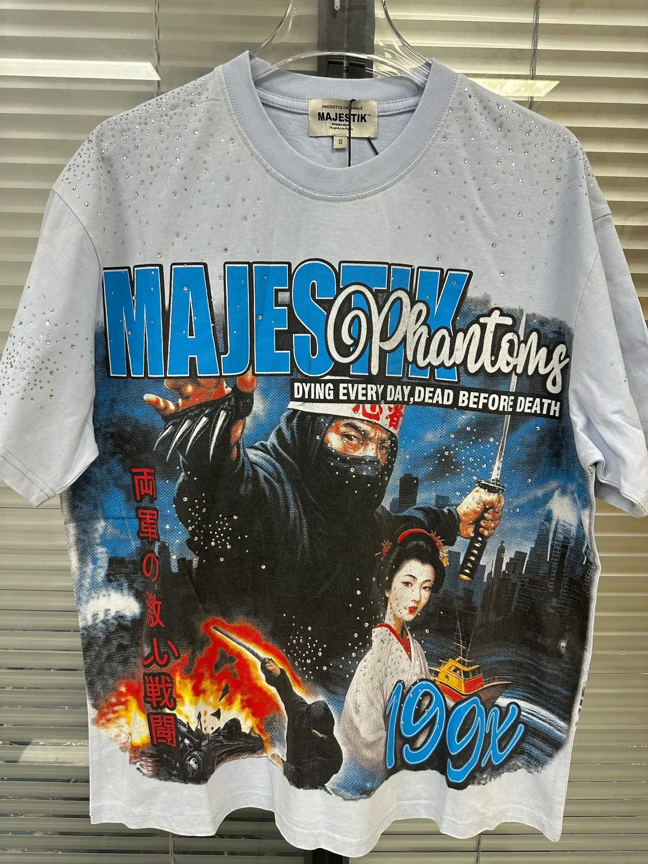 MAJESTIK Phantoms Graphic Print Light Blue Oversized T-Shirt 6