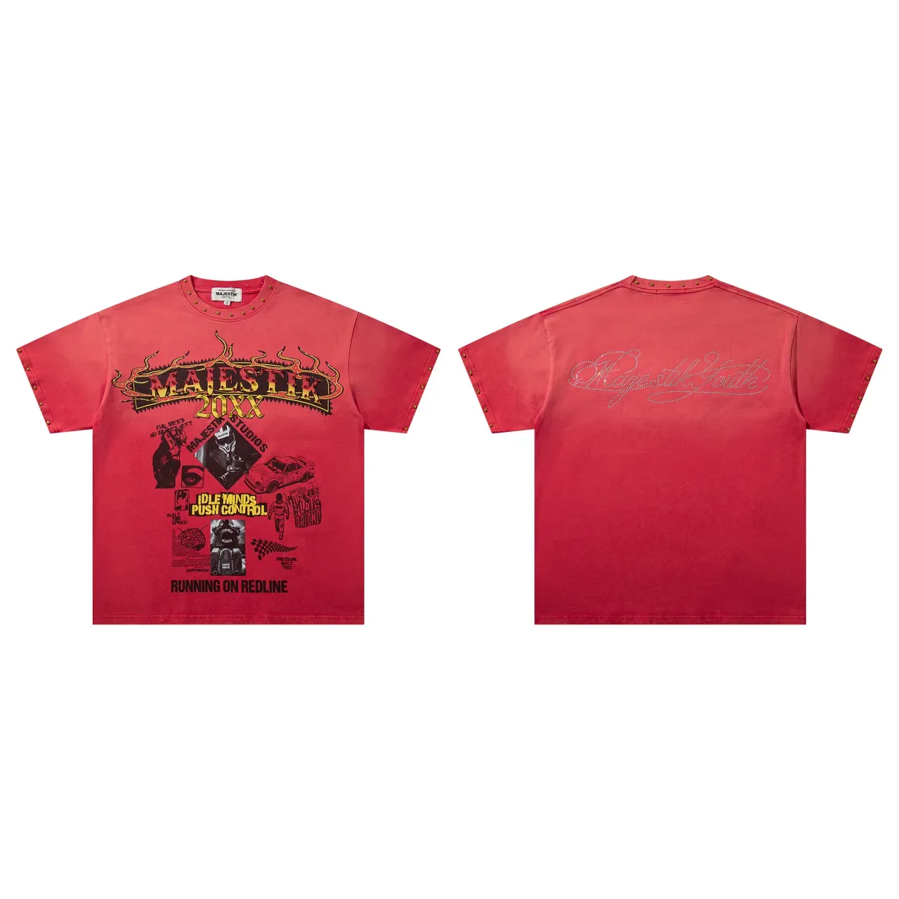 MAJESTIK Running On Redline Graphic Studded T-Shirt 2