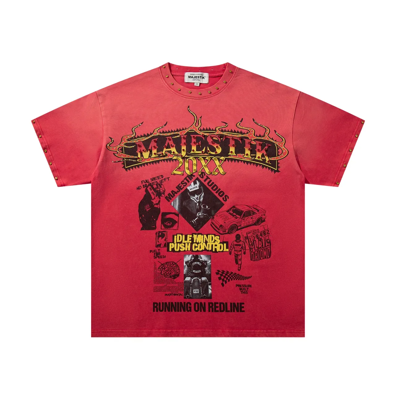 MAJESTIK Running On Redline Graphic Studded T-Shirt 3
