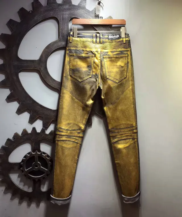 Pantalons Distressed Moto-Style Or Métallique 3