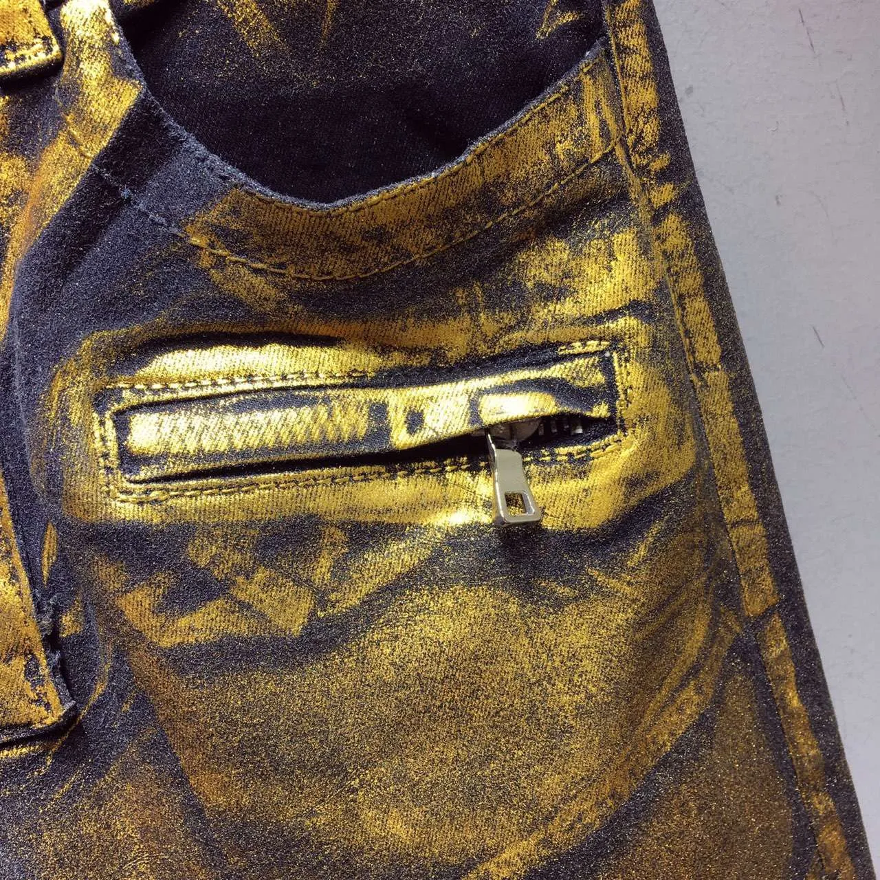 Pantalons Distressed Moto-Style Or Métallique 4