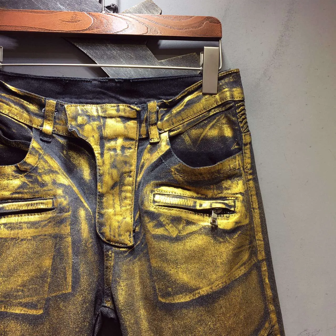 Pantalons Distressed Moto-Style Or Métallique 5