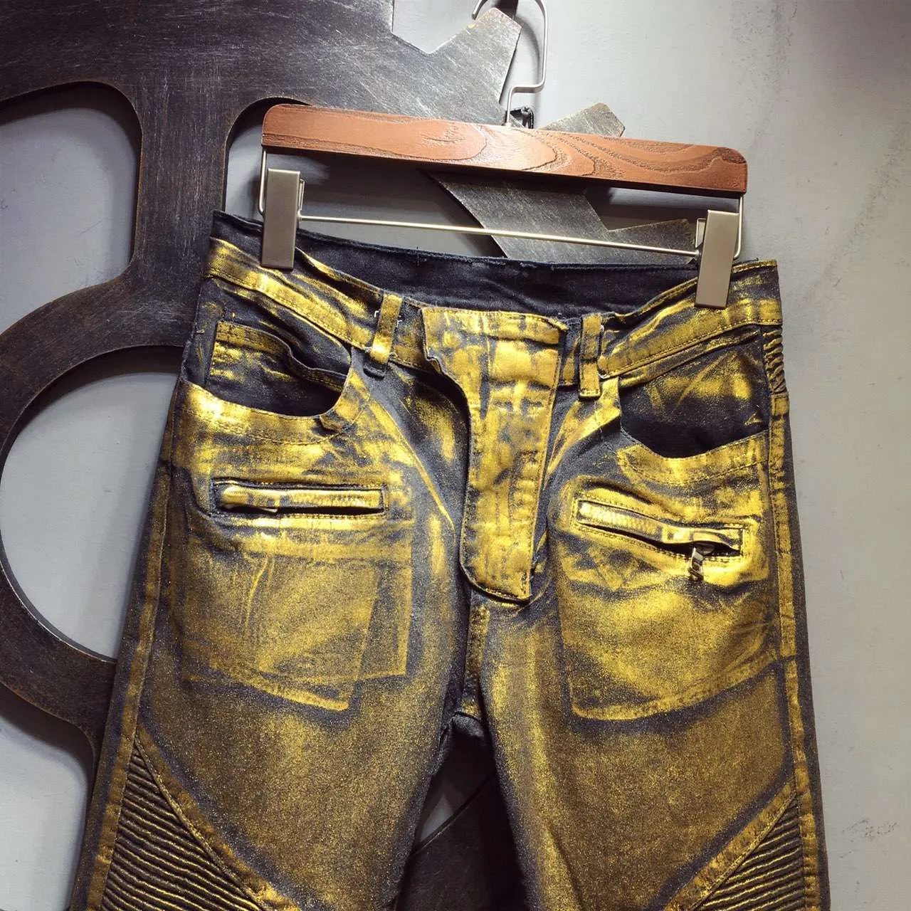 Pantalons Distressed Moto-Style Or Métallique 7