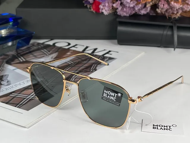 Montblanc MB0214S Silver Aviator-Style Rectangular Metal Sunglasses 2