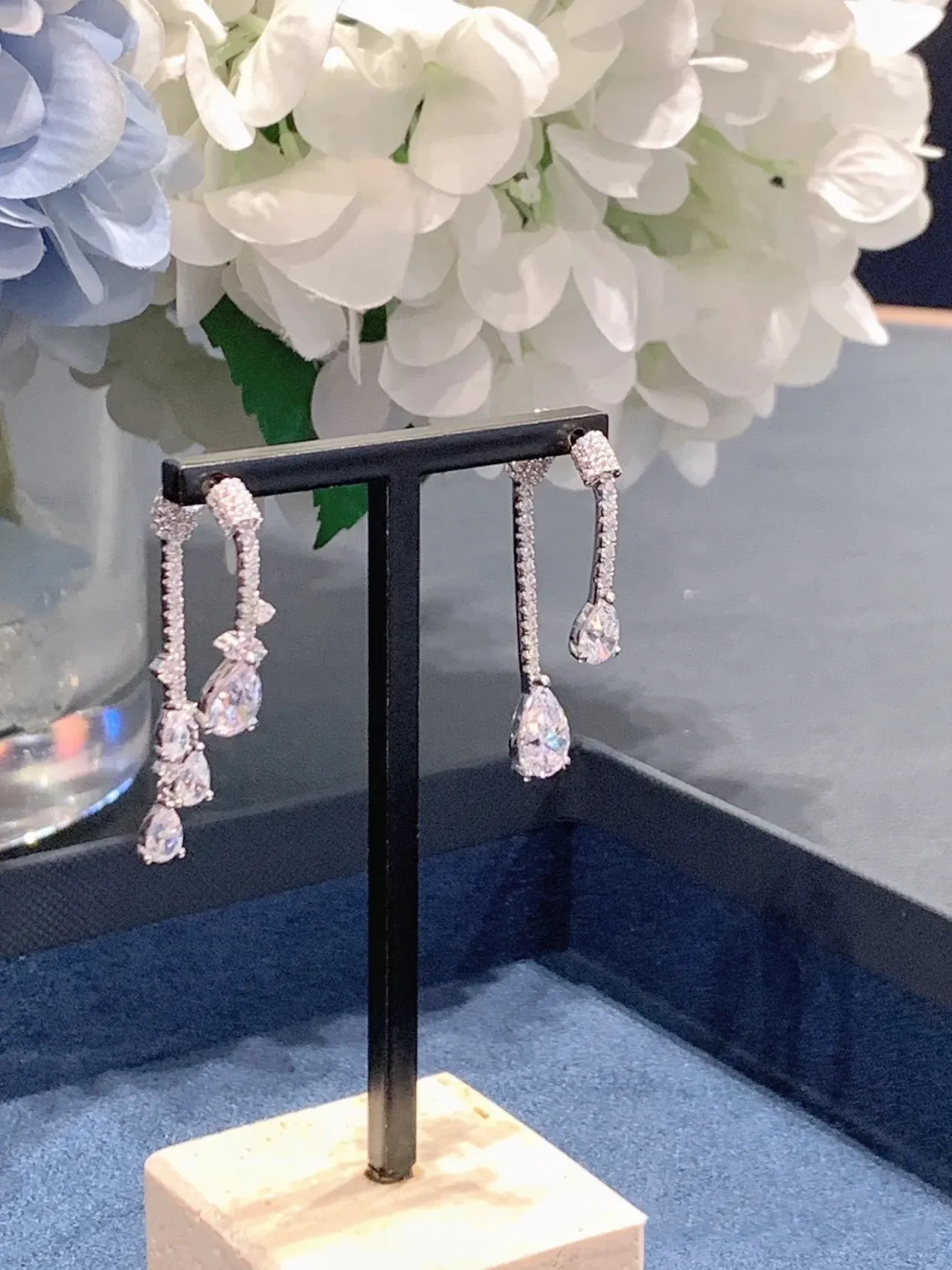 Multi-Tiered Pear-Shaped Pave-Set Chandelier Earrings 9