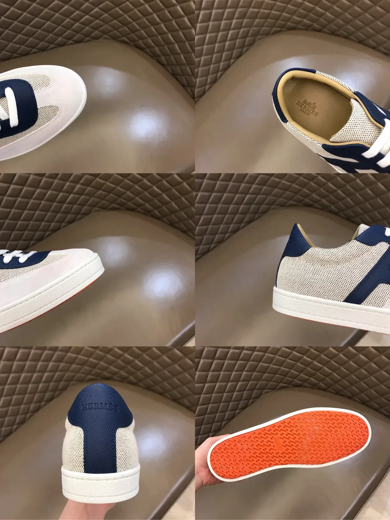 Navy and Beige Mesh Low-Top Lace-Up Sneaker 2
